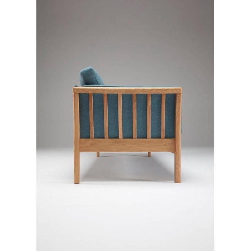 Canapé 3 places design scandinave AYA - accoudoirs chêne - tissu bleu pétrole - L197 x H82 x P80 cm_5