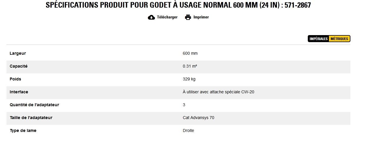 571-2867 godet d'excavation à usage normal - caterpillar finance france - 600 mm (24 in) - poids 329 kg_5