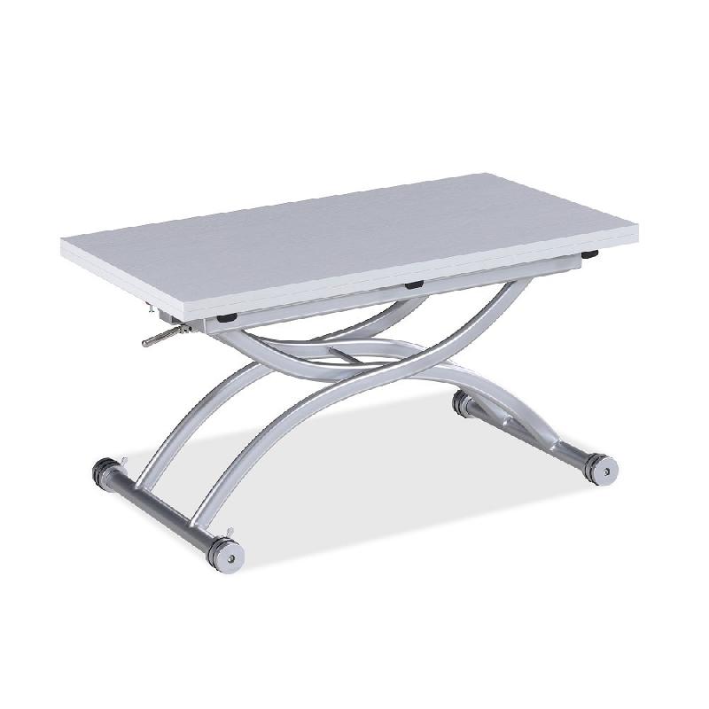 Table basse relevable extensible Hirondelle compacte - Mélaminé chêne blanc 100 x 57/114 cm - Design moderne et gain de place_5
