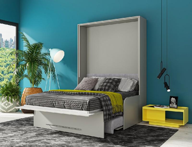 Armoire lit escamotable Sofa Automatica 140 cm - mélaminé gris avec canapé microfibre intégré_5