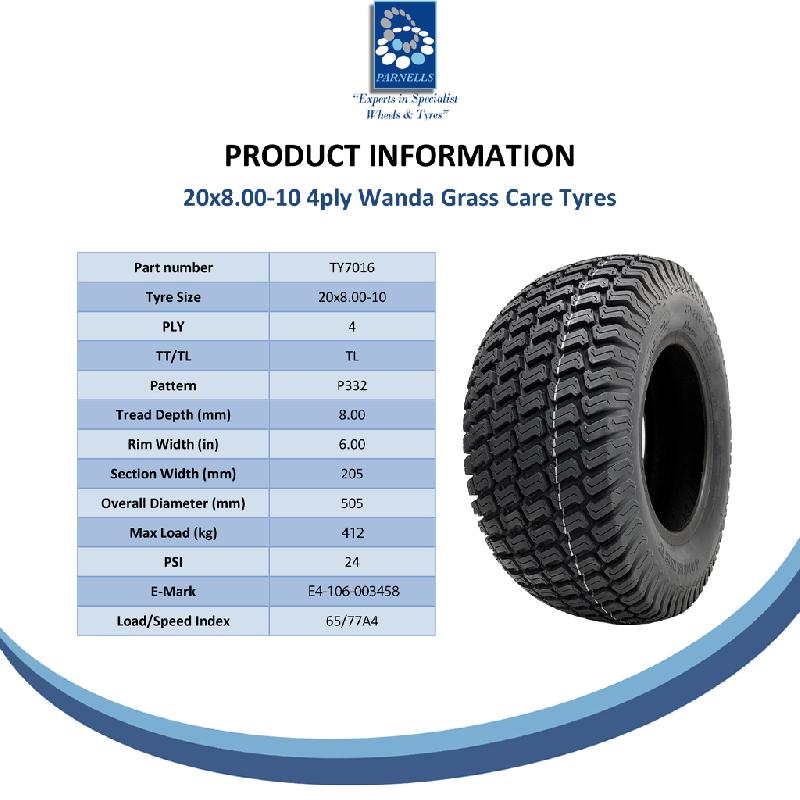 20x8.00-10 Roue de tondeuse à gazon Wanda Grass 4 Inch PCD E-Marked Road Legal (Set of 2)_5