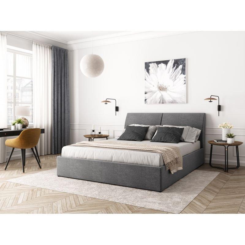 Lit coffre gris Orace 140x190cm - sommier relevable avec grand coffre de rangement et tête de lit effet coussin_5