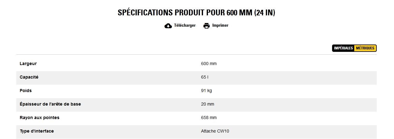 Godet d'excavation-mini-pelle - caterpillar finance france - 600 mm (24 in) - poids 91 kg_5