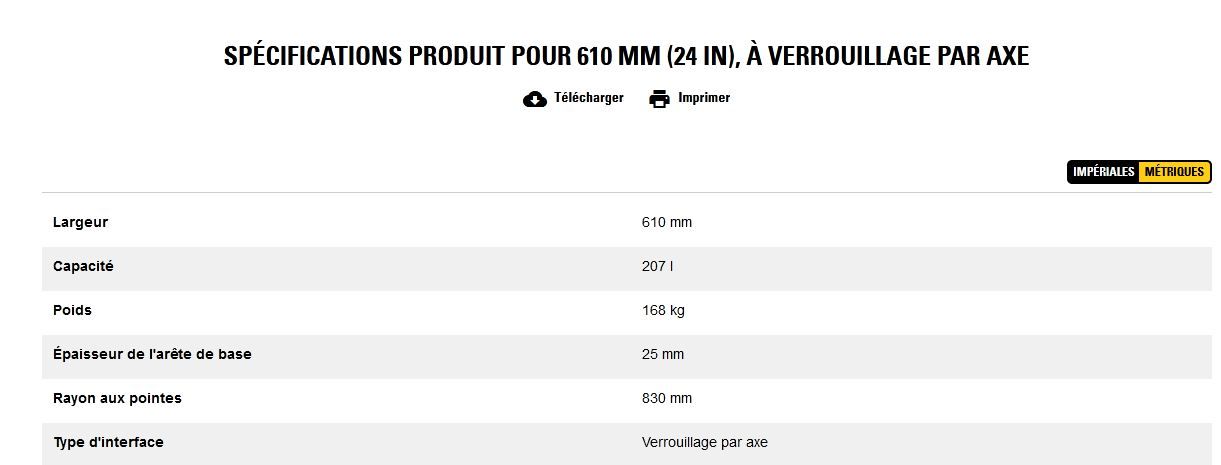 Godet d'excavation extra-robuste - caterpillar finance france - 610 mm (24 in), à verrouillage par axe - poids 168 kg_5