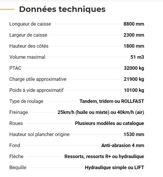 Rollspeed 8851 - Benne agricole monocoque Rolland - Volume maximal 51 m³, hauteur de caisse 1m80, acier HLE_5
