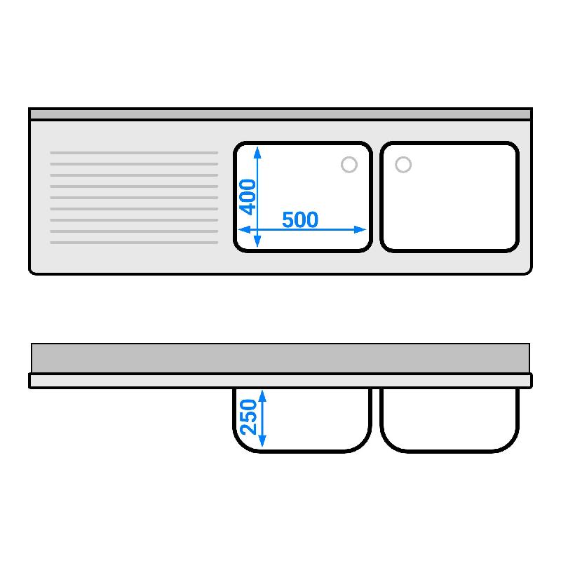Plonge Inox 2 bacs avec passage lave-vaisselle - P 600 - GGM - 1800 mm bac à droite_5