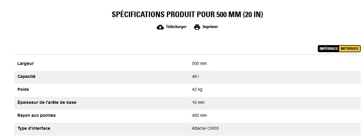 Godet d'excavation-mini-pelle - caterpillar finance france - 500 mm (20 in) - poids 42 kg_5