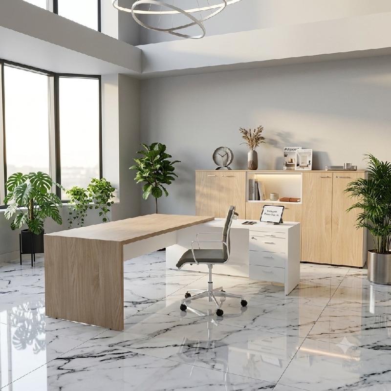 Bureau d'angle T45 avec caisson - Quadrifoglio. - 220, Droite, Orme et blanc_5