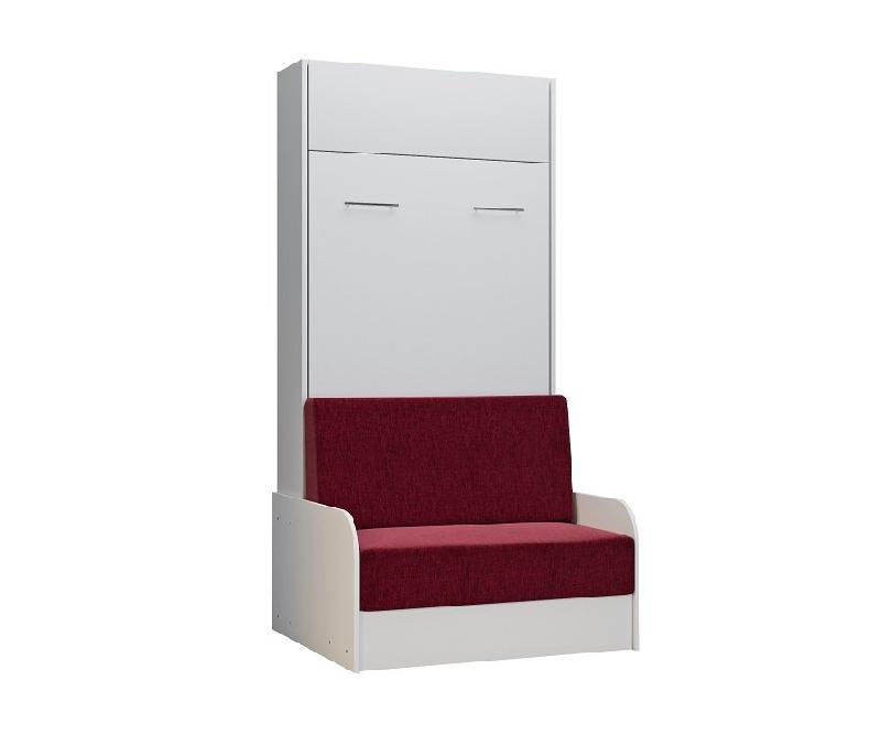 Composition angle lit escamotable Dynamo Sofa avec accoudoirs - Blanc - Tissu rouge - Couchage 90x200 cm - Dimensions 305x100 cm_5