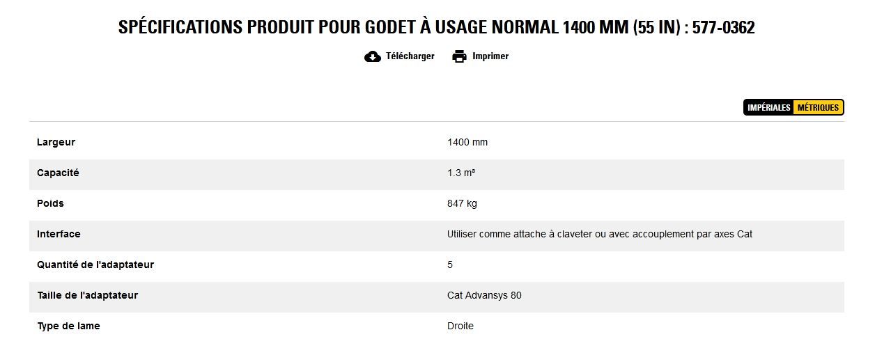 577-0362 godet d'excavation à usage normal - caterpillar finance france - 1400 mm (55 in) - capacité 1.3 m³_5