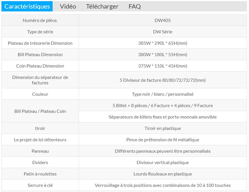 Dw405 - tiroir-caisse sécurisé Sunany - poids 6.0 kg - diviseur de factures et interface RJ12_5