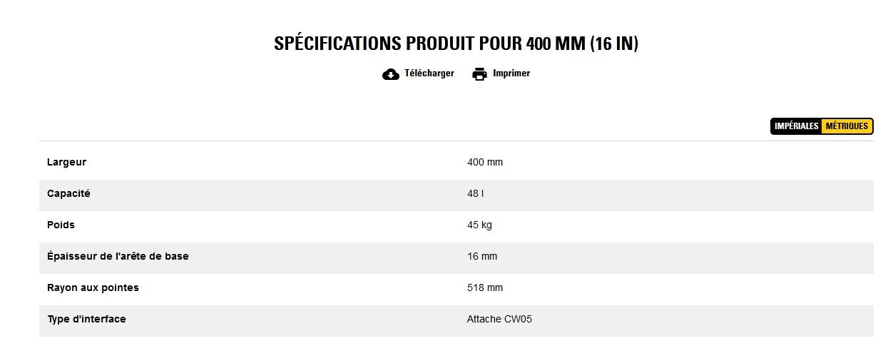 Godet d'excavation-mini-pelle - caterpillar finance france - 400 mm (16 in) - poids 45 kg_5