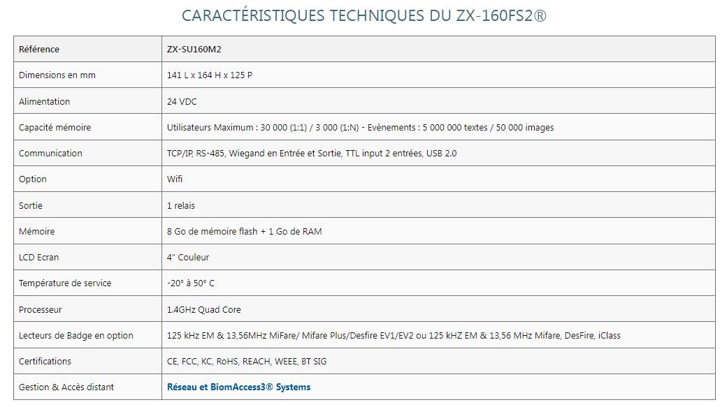 Lecteur biométrique de reconnaissance faciale - ZX-160 FaceStation 2 avec système optique breveté_5
