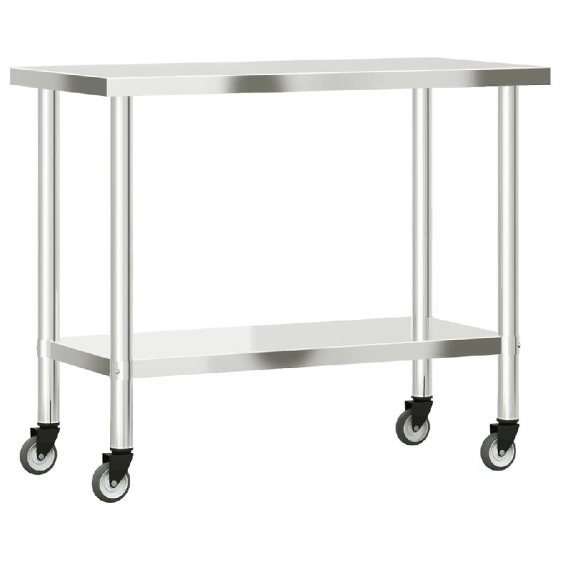 Vidaxl table de travail de cuisine avec roues 110x55x85 cm inox 376464_5