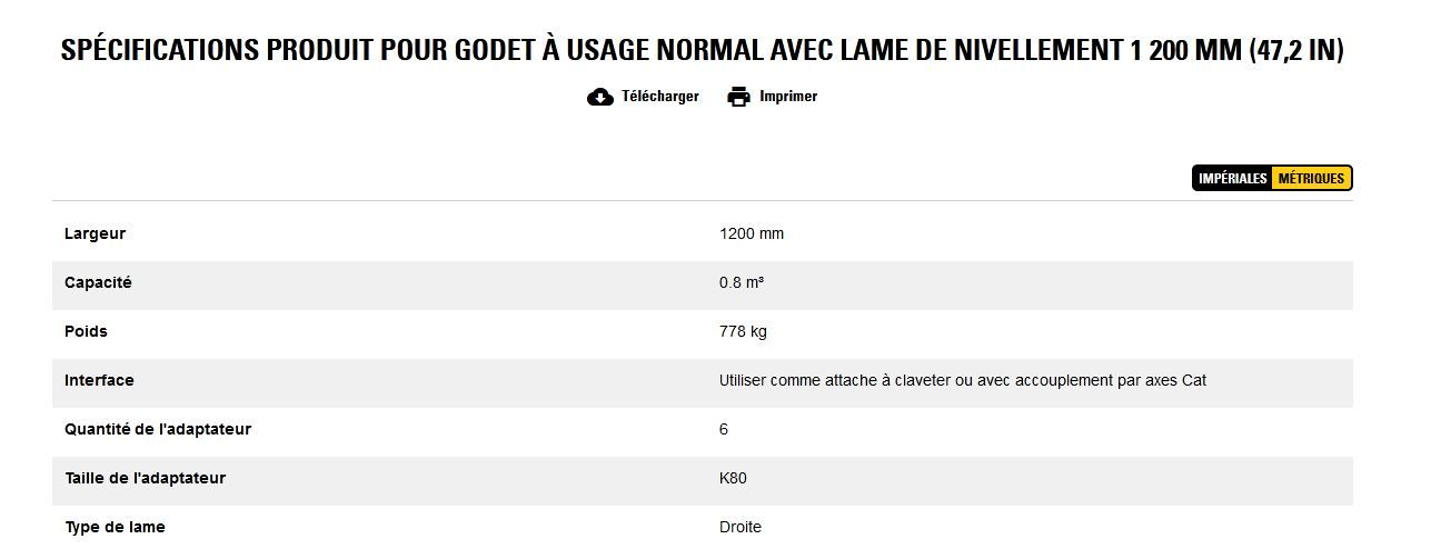 Godet d'excavation à usage normal avec lame de nivellement - caterpillar finance france - 1 200 mm (47,2 in) - capacité 0.8 m³_5