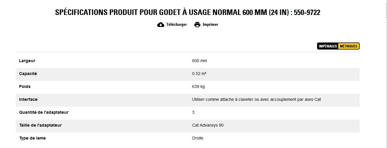 550-9722 godet d'excavation à usage normal - caterpillar finance france - 600 mm (24 in) - poids 639 kg_5