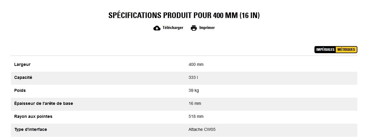 Godet d'excavation-mini-pelle - caterpillar finance france - 400 mm (16 in) - poids 39 kg_5