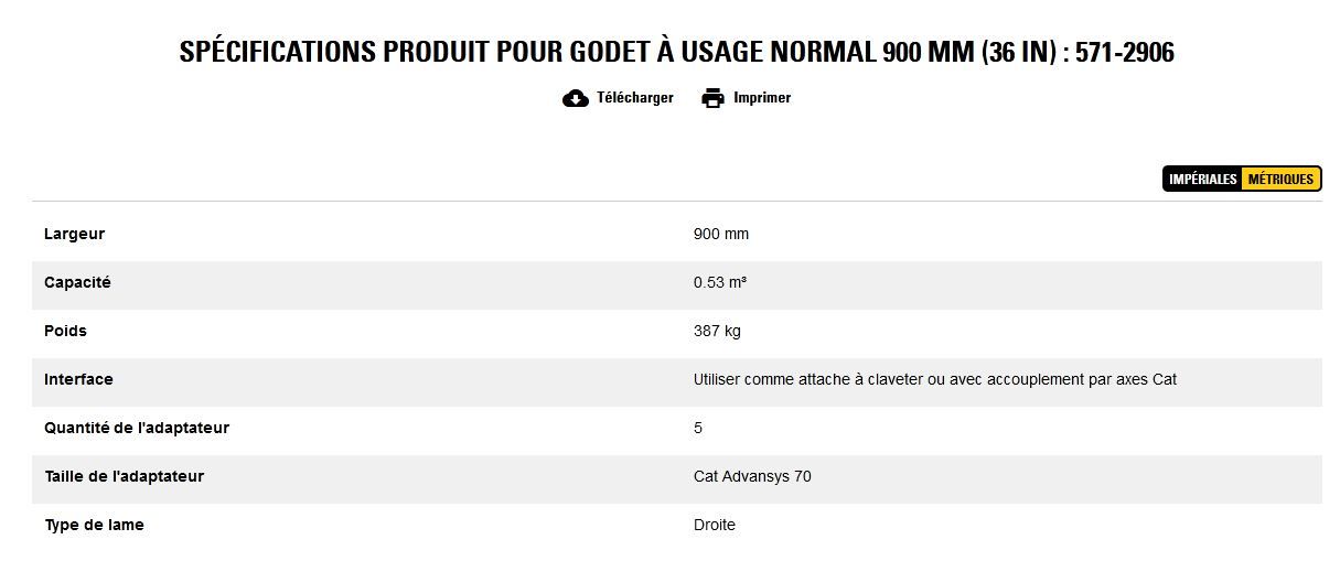 571-2906 godet d'excavation à usage normal - caterpillar finance france - 900 mm (36 in) - poids 387 kg_5