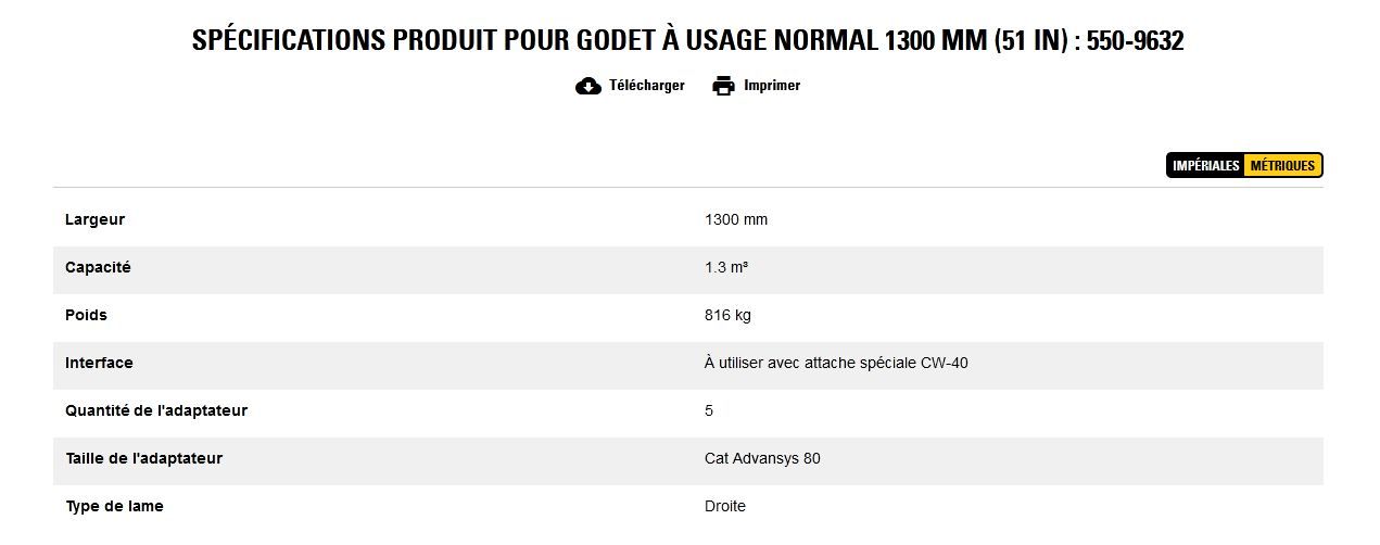 550-9632 godet d'excavation à usage normal - caterpillar finance france - 1300 mm (51 in) - capacité 1.3 m³_5