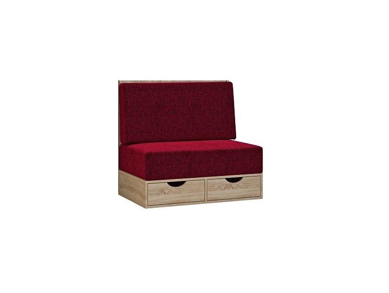 Lit escamotable style industriel KEY SOFA - Chêne naturel - Canapé rouge avec tiroirs - Couchage 90x200 cm_5