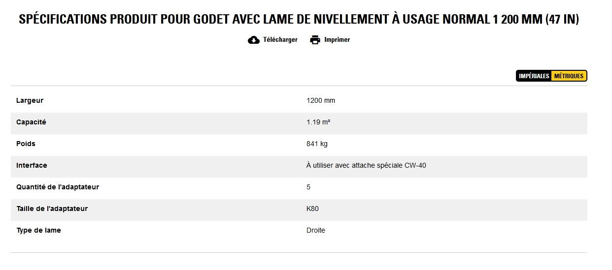 Godet d'excavation à usage normal avec lame de nivellement - caterpillar finance france - 1 200 mm (47 in) - capacité 1.19 m³_5