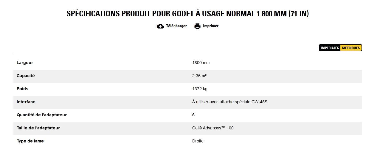Godet d'excavation à usage normal - caterpillar finance france - 1 800 mm (71 in) - capacité 2.36 m³_5