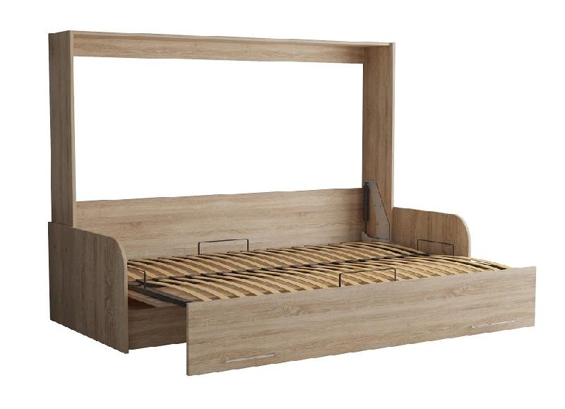 Armoire lit escamotable VERTIGO SOFA - structure accoudoirs chêne - tissu gris - couchage 160x200 cm_5