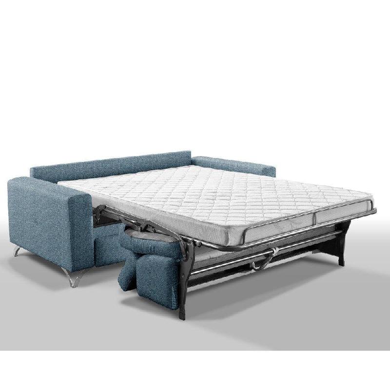 Canapé convertible Suède - 140cm ouverture express - Sommier à lattes Renatonisi - Matelas 16 cm tweed bleu_5