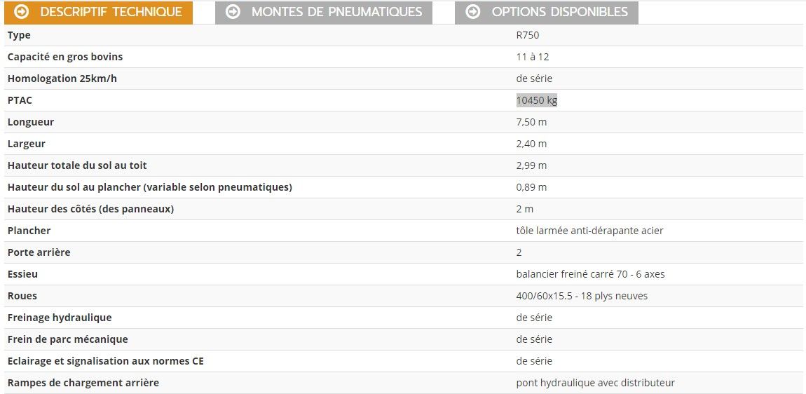 Bétaillère renforcée pour transport sécurisé de bovins