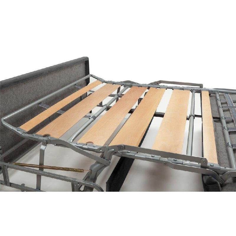 Canapé-lit convertible express CAPRI - Couchage 140x197 cm - Sommier à lattes, matelas 16 cm haute résilience, accoudoirs stylisés - Velours gris clair_5
