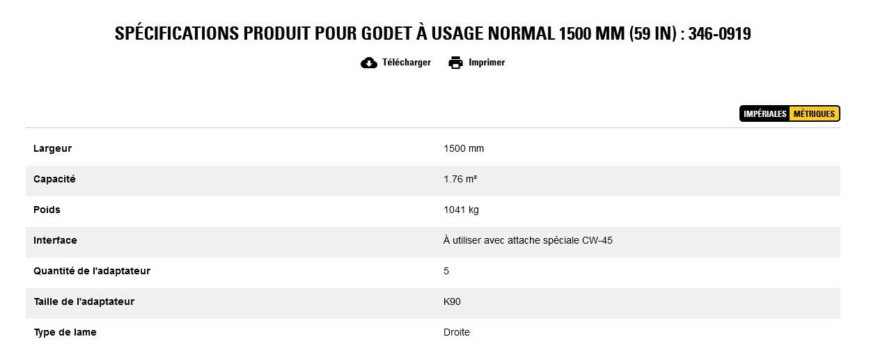 346-0919 godet d'excavation à usage normal - caterpillar finance france - 1500 mm (59 in) - capacité 1.76 m³_5
