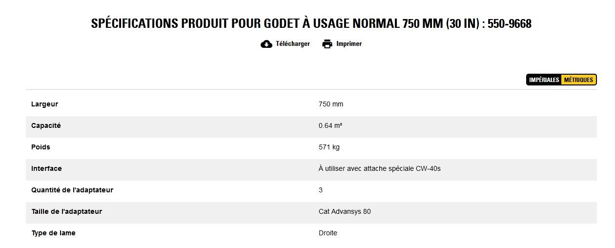 550-9668 godet d'excavation à usage normal - caterpillar finance france - 750 mm (30 in) - poids 571 kg_5