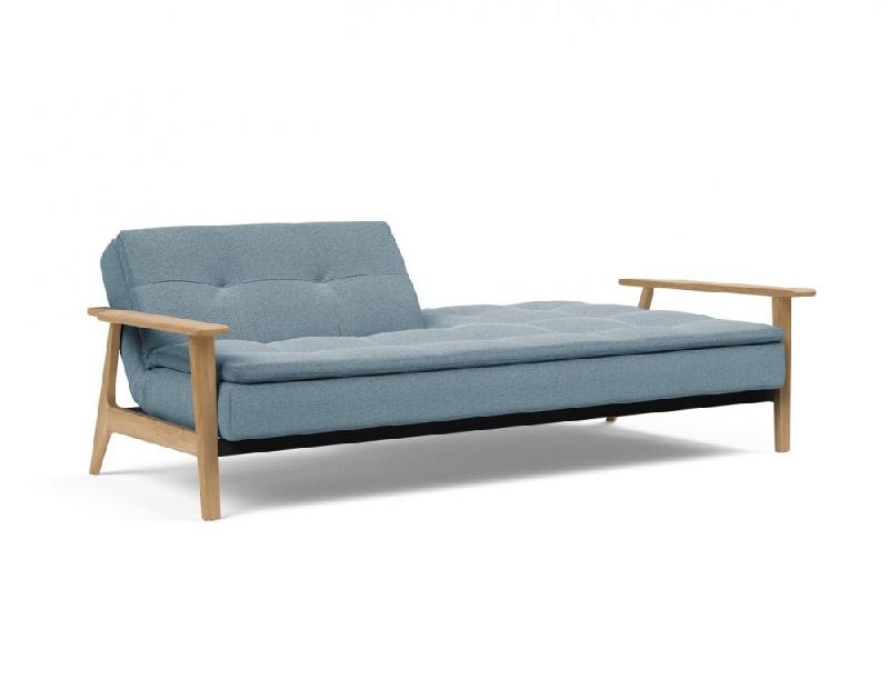 Innovation Living - Canapé lit design Dublexo Frej - Tissu Soft Indigo - Convertible 115x210 cm avec accoudoirs en bois_5