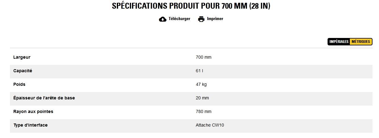 Godet d'excavation-mini-pelle - caterpillar finance france - 700 mm (28 in) - poids 47 kg_5