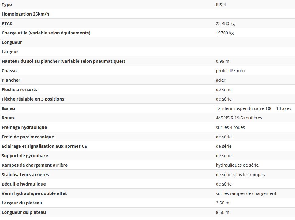 Rampes de chargement hydrauliques pour remorque agricole RP24