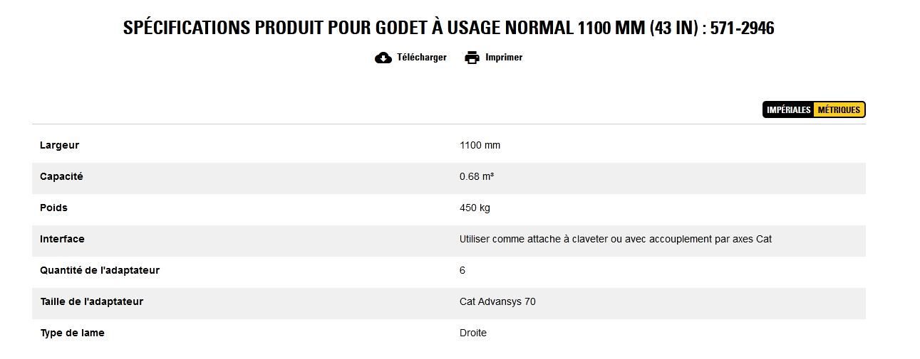 571-2946 godet d'excavation à usage normal - caterpillar finance france - 1100 mm (43 in) - capacité 0.68 m³_5