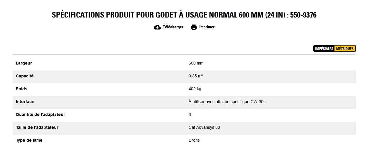 550-9376 godet d'excavation à usage normal - caterpillar finance france - 600 mm (24 in) - poids 402 kg_5