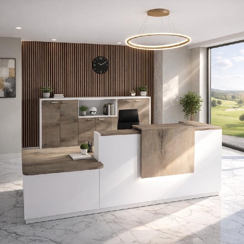 Comptoir d'accueil bi-colore avec PMR Delta et réhausse - Gauche, Blanc, Non, 262, Chêne grisé_5