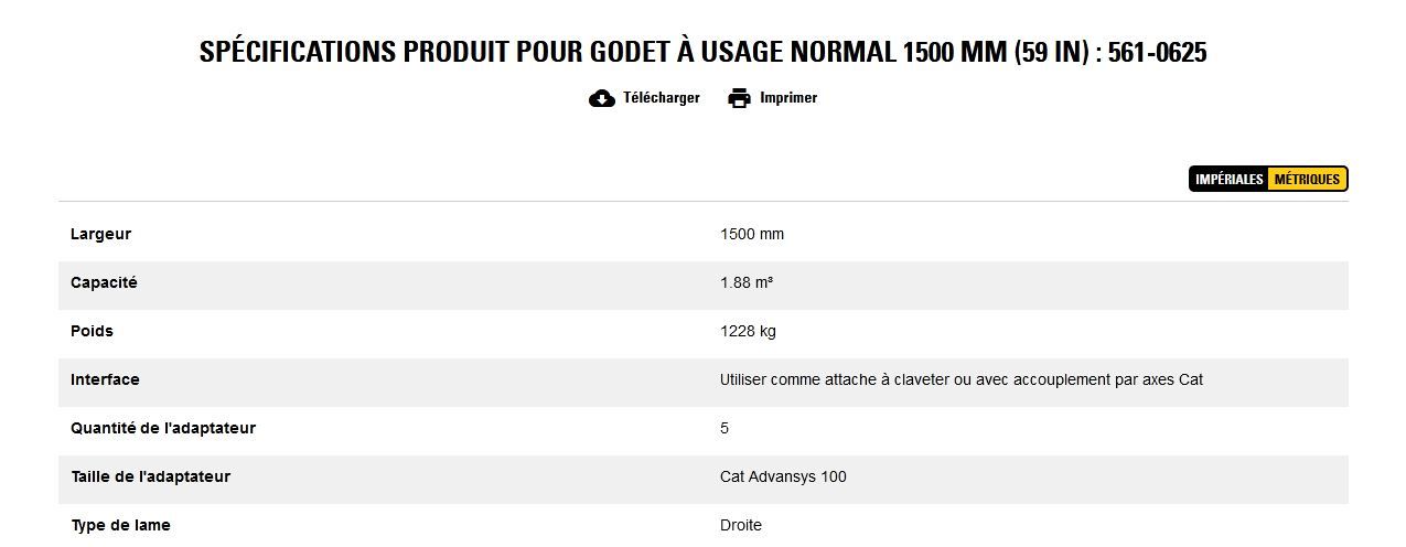 561-0625 godet d'excavation à usage normal - caterpillar finance france - 1500 mm (59 in) - capacité 1.88 m³_5