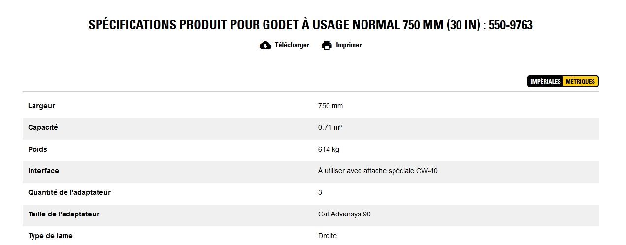 550-9763 godet d'excavation à usage normal - caterpillar finance france - 750 mm (30 in) - poids 614 kg_5