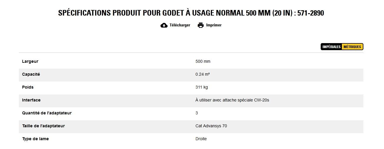 571-2890 godet d'excavation à usage normal - caterpillar finance france - 500 mm (20 in) - poids 311 kg_5