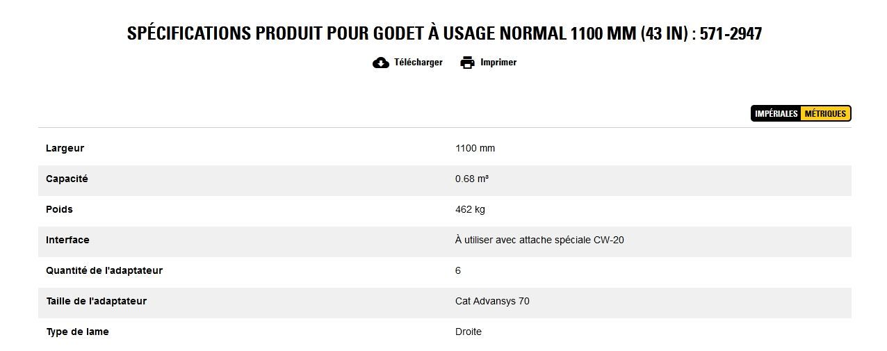 571-2947 godet d'excavation à usage normal - caterpillar finance france - 1100 mm (43 in) - capacité 0.68 m³_5
