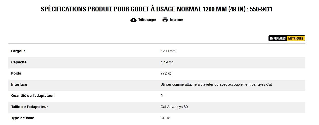 550-9471 godet d'excavation à usage normal - caterpillar finance france - 1200 mm (48 in) - capacité 1.19 m³_5