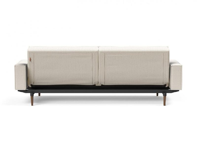 Canapé convertible Splitback Styletto avec accoudoirs - pieds fuseau chêne noyer - tissu bouclé Off White - couchage 115x210 cm_5