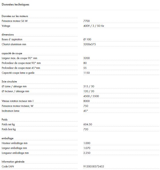 Scie à format Holzmann - Puissance moteur S6 7700W - FKS315VFN3200 400V_5