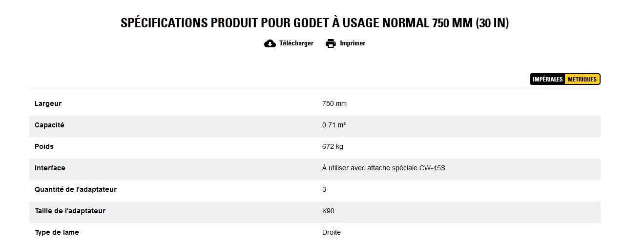 Godet d'excavation à usage normal - caterpillar finance france - 750 mm (30 in) - poids 672 kg_5