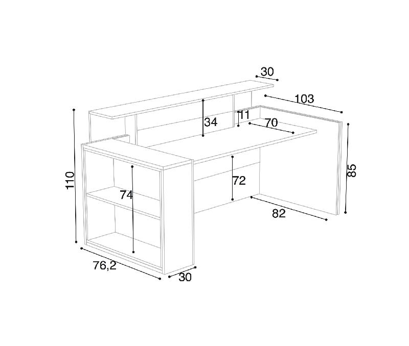 Banque d'accueil lumineuse avec étagère- Ofitres - 157, Droite, Beige brillant_5