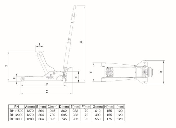 Cric extra-long 1,5 T - BH11500 avec portée extra longue et système à double piston_5