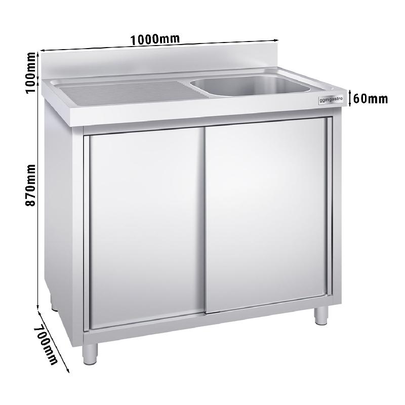 Plonge inox 1 bac et égouttoir sur placard - P 700 mm - 1000 mm bac à droite_5