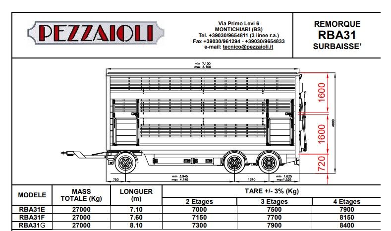 Remorque pour bétail avec toit isolé intérieurement à sandwich